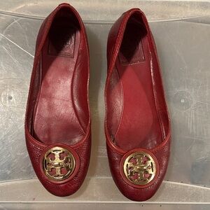 Tory Burch Burgundy Flats with Gold Emblem